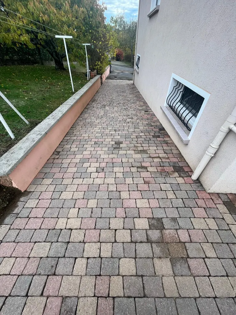 Allée pavée nettoyée le long d'une maison