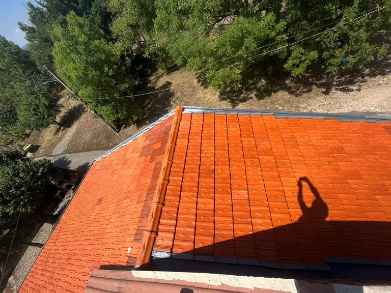 Toiture en tuiles orangées après traitement