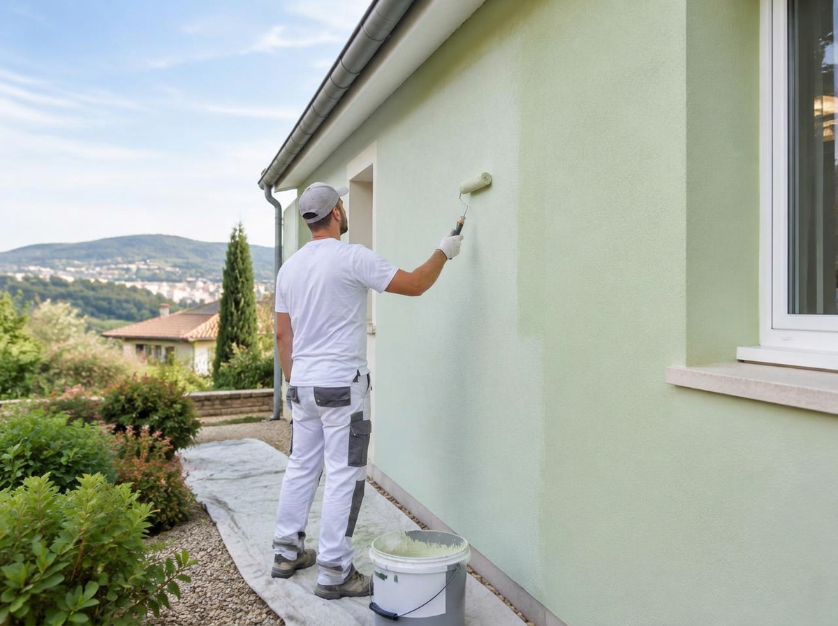 Artisan réalisant une prestation de peinture extérieure